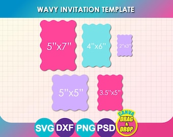 Bundle Wavy Invitation Template: Scalloped Design, Canva, SVG, DXF, PNG, Psd (Digital Download)