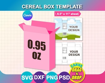 Cereal Box Template, Canva, SVG, PNG, PSD, Printable Packaging Design, Instant download