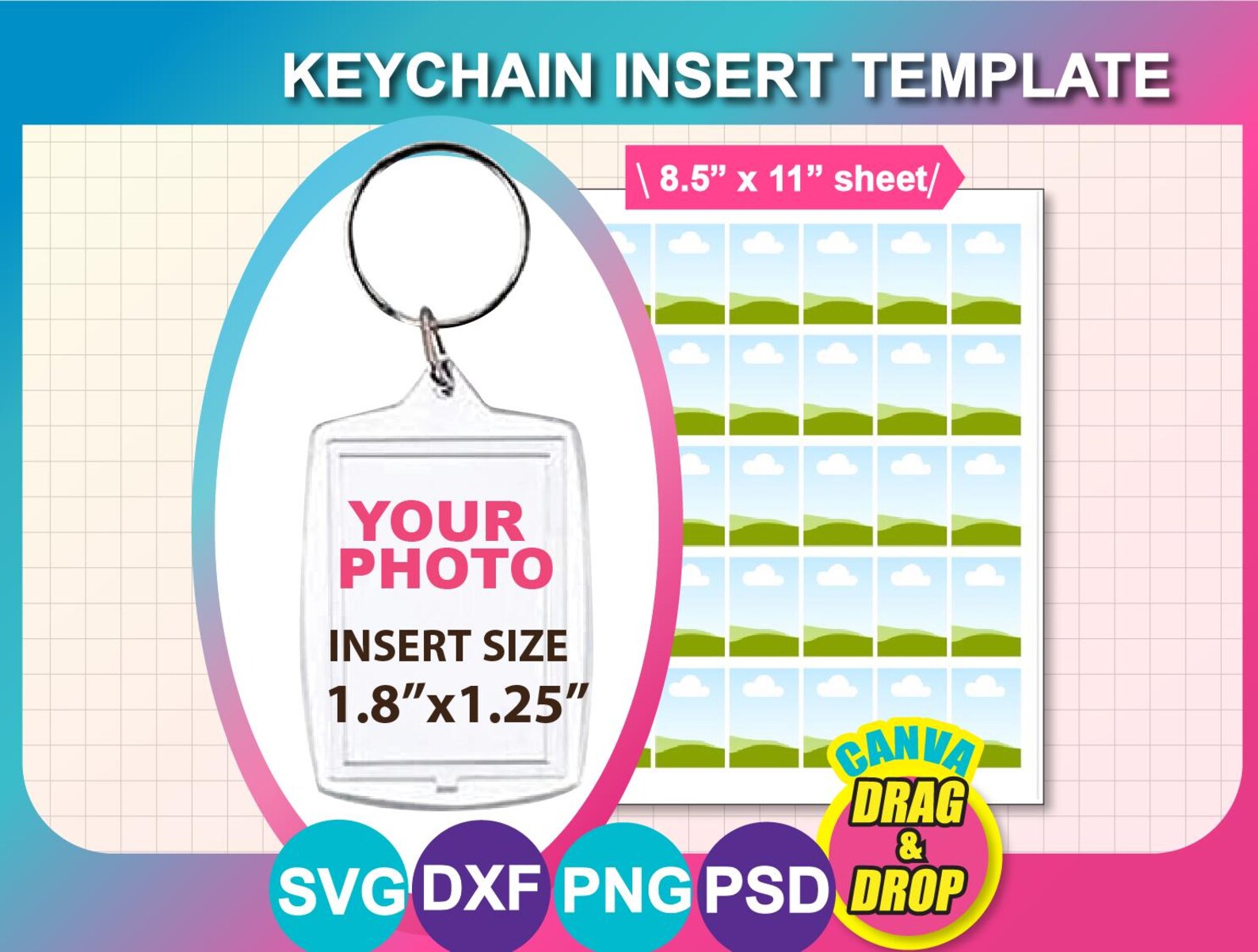 Template Key Insert Acrylic Photo Insert Keychain Template: Canva, SVG, PNG, PSD, Docx ...