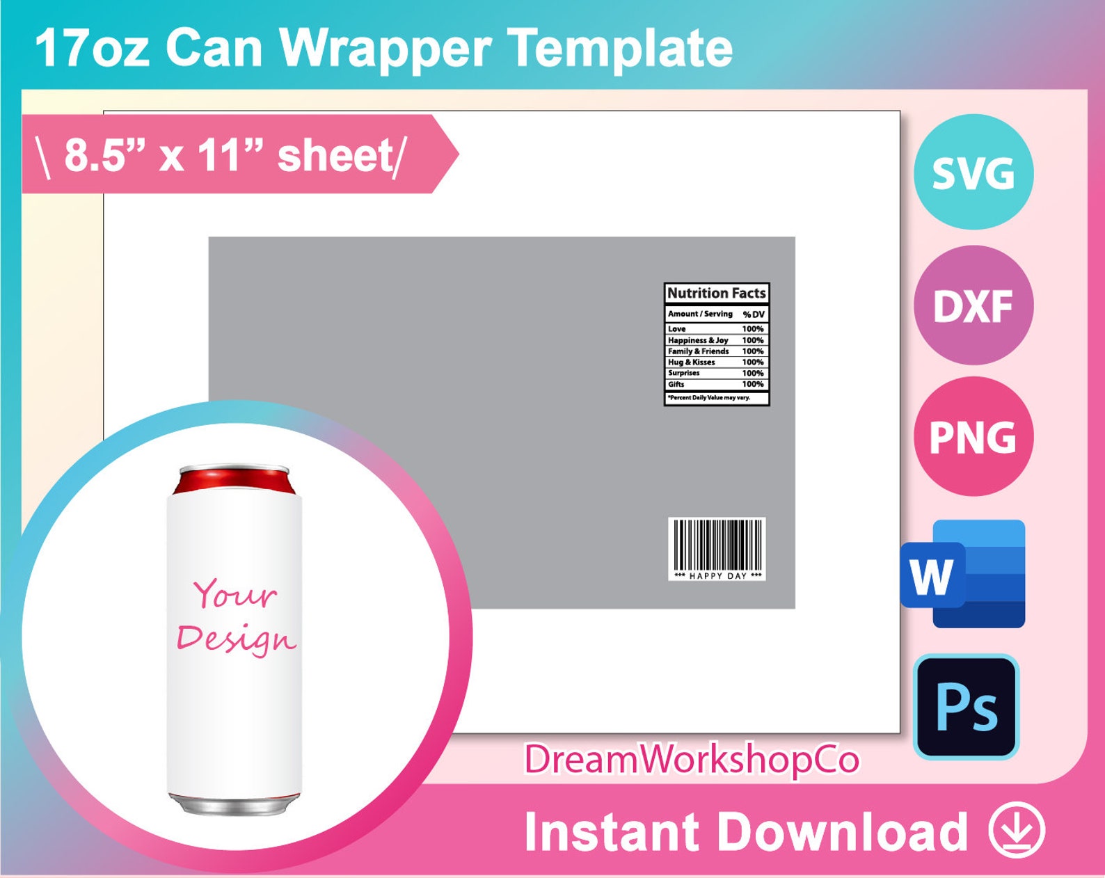 17oz 500ml Soda Can Template Beer Can Template SVG DXF Etsy