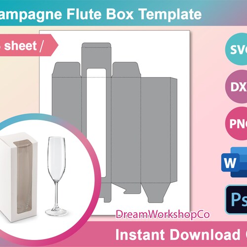 Champagne Flute Box Wine Glass Box Template Ms Word PSD Etsy