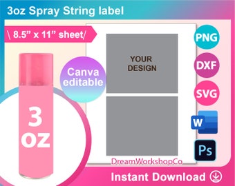 3oz String Spray Can Template, Sublimation Template, Canva, SVG, DXF, DOCX, Png, Psd, 8.5"x11" sheet, Printable