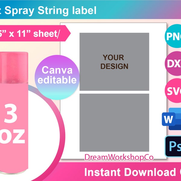 3oz String Spray Can Template, Sublimation Template, Canva, SVG, DXF, DOCX, Png, Psd, 8.5"x11" sheet, Printable