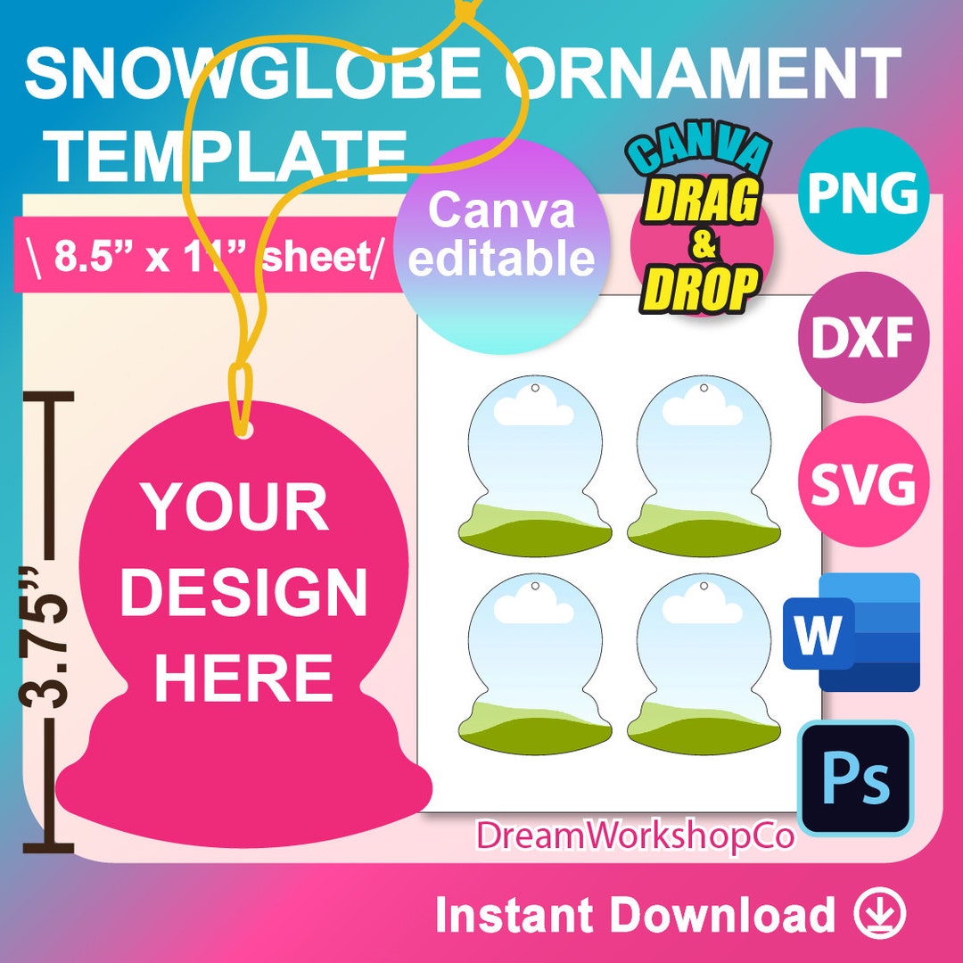 Snow Globe Ornament Template, Gift Tag Template, SVG, DXF, Ms Word Docx Snow Globe Ornament Template, Gift Tag Template, SVG, DXF, Ms Word Docx