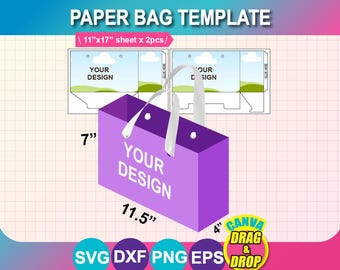 Gift Bag Template, SVG, DXF, Canva, Png, 11" x 17" sheet, Printable