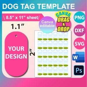 Dog Tag Template, Canva, SVG, DXF, Ms Word Docx, Png, Psd, 8.5&quot;x11&quot; sheet, Printable