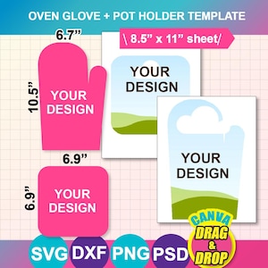 オーブンミット ポットホルダー、オーバーグローブ 昇華テンプレート (SVG、DXF、PNG、PSD、Canva)