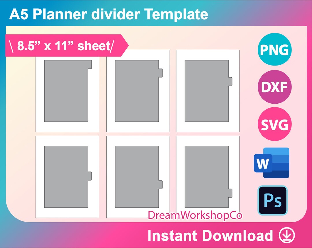 A5 Planner Divider Template, SVG, DXF, Canva, Ms Word Docx, Png, Psd, 8 ...