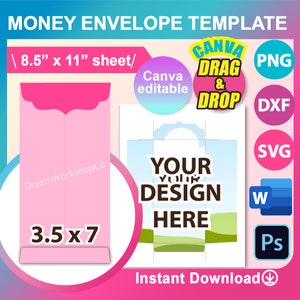 Geld Umschlag Vorlage, Hülle Umschlag Cut Datei, SVG, Canva, Ms Wort, PNG, SVG, Dxf, 8,5x11 Zoll Blatt, bedruckbar, Instant Download