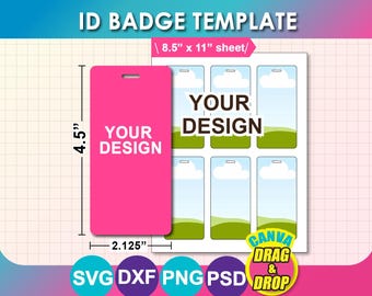 Badge Buddy Template, ID Badge Template, Printable (svg, dxf, png, psd) (8.5"x11" Sheet)