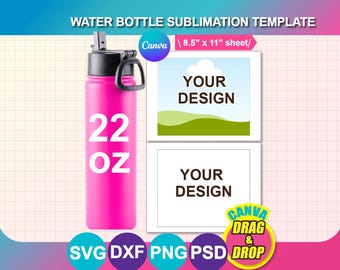 22oz Tumbler Template, Water Bottle Template, Sublimation Design, Canva, SVG, PNG, PSD (instant Download)