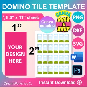 1x2 Domino Tile Template, SVG, DXF, Canva, Ms Word docx, Png, Psd, 8.5&quot;x11&quot; sheet, Printable, Instant Download