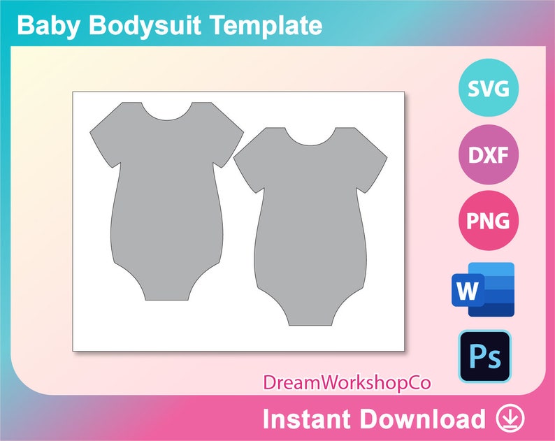 Download Stickers Labels Tags Printable Instant Download Baby Bodysuit Template Svg Dxf Ms Word 8 5x11 Sheet Png Psd Paper Party Supplies