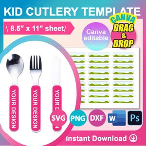 Kid Cutlery Template: Sublimation SVG, Canva, PNG, PSD, Docx (Digital Download)