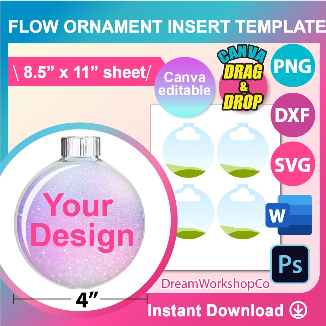 4" Disc Ornament Insert Template, SVG, DXF, Canva, Ms Word Docx, Png ...