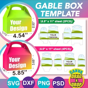 Bundle Gable Box Template, Bundle Gable SVG, Canva, DXF, Ms Word Docx, Png, Psd, 8.5&quot;x11&quot; sheet, Printable