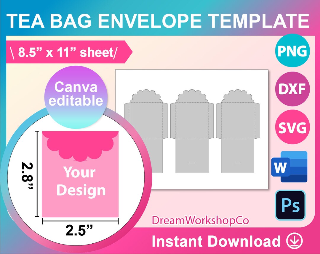Scalloped Tea Bag Envelope Template, Seed Packet Template. Canva, Ms