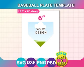 Baseball Plate Sublimation Template, Canva, Psd, Png, Svg, Dxf, Printable 8.5x11 Sheet (Digital Download)