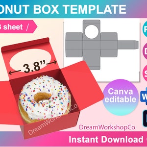 Donut Box, Gift Box Template, Ms word, PSD, PNG, SVG, Dxf, A3 sheet, Printable, Instant Download