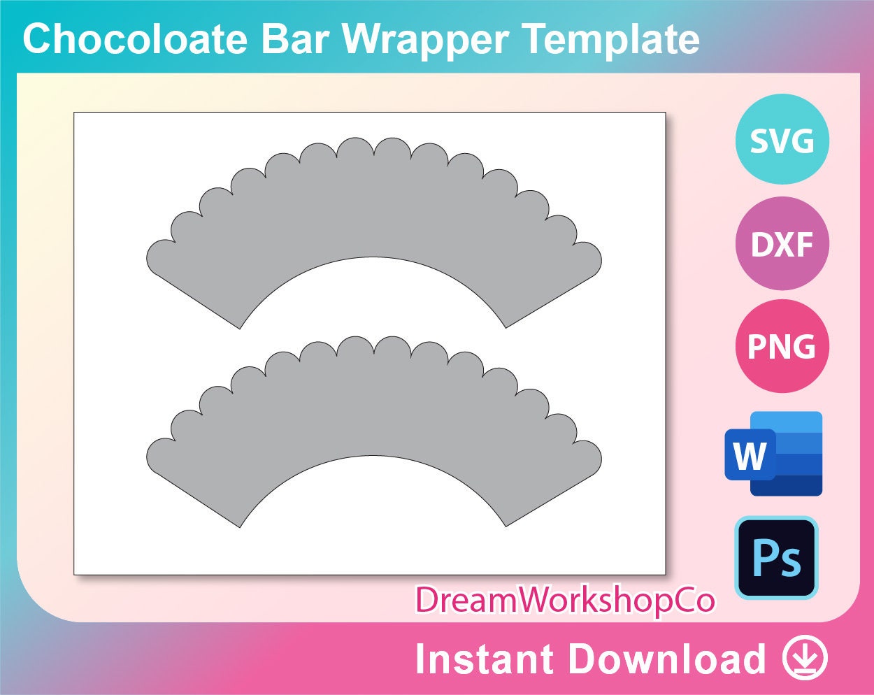PSD and Docx PNG Cupcake Wrapper Template 8.5x11 Sheet SVG