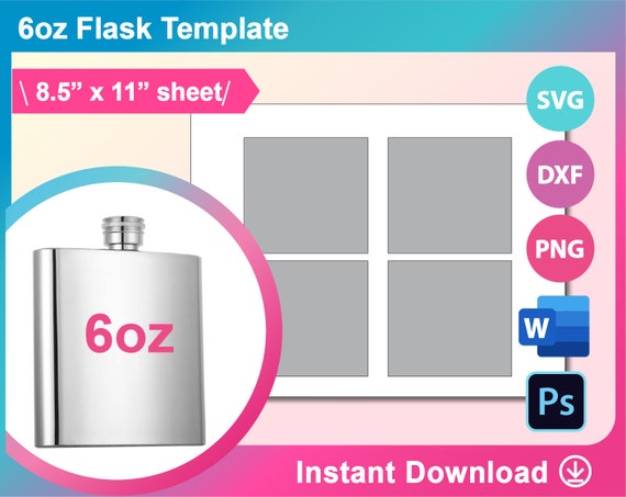 6oz Flask Template Sublimation Template SVG DXF Canva Ms | Etsy