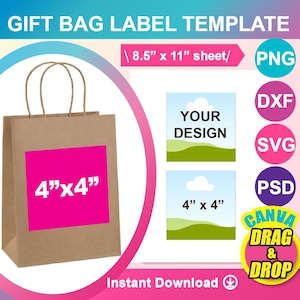 Gift Bag Label, Gift Bag Label Template. SVG, Canva, DXF, Ms Word Docx, Png, PSD, 8.5&quot;x11&quot; sheet, Printable