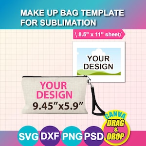 Plantilla de bolsa de maquillaje: Diseño de sublimación, Canva, SVG, PNG, DXF (Descarga digital)