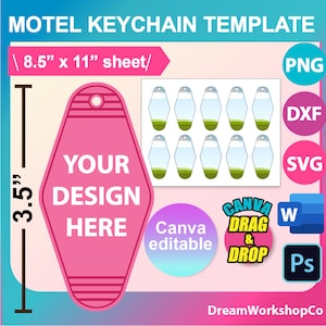 Motel sleutelhanger sjabloon, sublimatiesjabloon, SVG, DXF, Ms Word Docx, Canva, png, psd, vel 8,5 x 11 inch