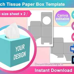 Tissue box Template, Tissue box svg,  Gift Box Template, Ms word, Canva, PSD, PNG, SVG, Dxf, Canva, A3 sheet, Printable, Instant Download