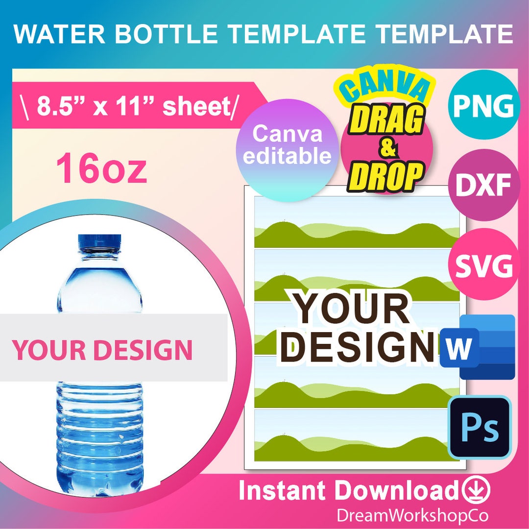 Water Bottle Labels Template, Blank Water Bottle Label Template, Water