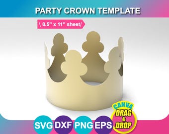 Sjabloon Kings Crown-feestmuts, SVG, DXF, png, eps, vel 8,5 x 11 inch, afdrukbaar