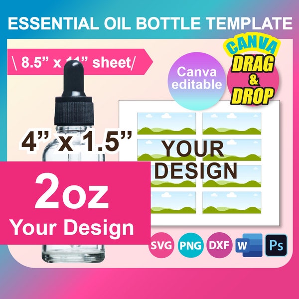 2oz Dropper Bottle Label, Essential Oil Bottle Label Template, SVG, Canva, DXF, DOCX, Png, Psd,