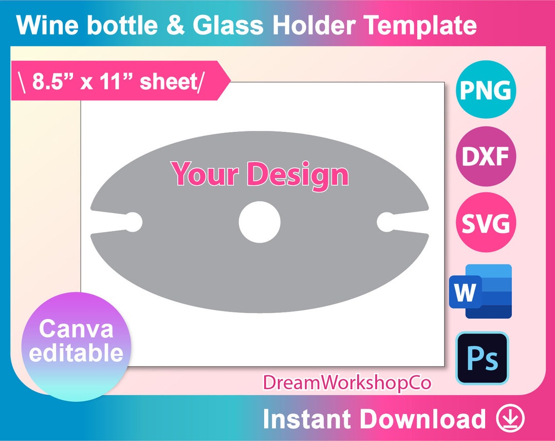 Wine Caddy Template Wine Bottle Glass Holder Template Etsy