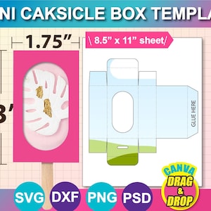 Mini Cakesicle Template,  PSD, SVG, DXF, Canva, Png, 8.5&quot;x11&quot; sheet, Printable, Instant Download