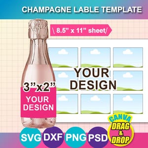 Mini Champagne Bottle Label Template, Canva, SVG, PNG, PSD (8.5"x11" Sheet) (Digital Download)