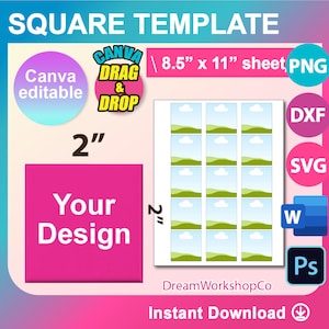 5 cm quadratischer Magnet Vorlage, quadratische leere Vorlage, SVG, DXF, Canva, Ms Word docx, Png, Psd, 8,5 x 11 Zoll Blatt, bedruckbar, Sofort Download
