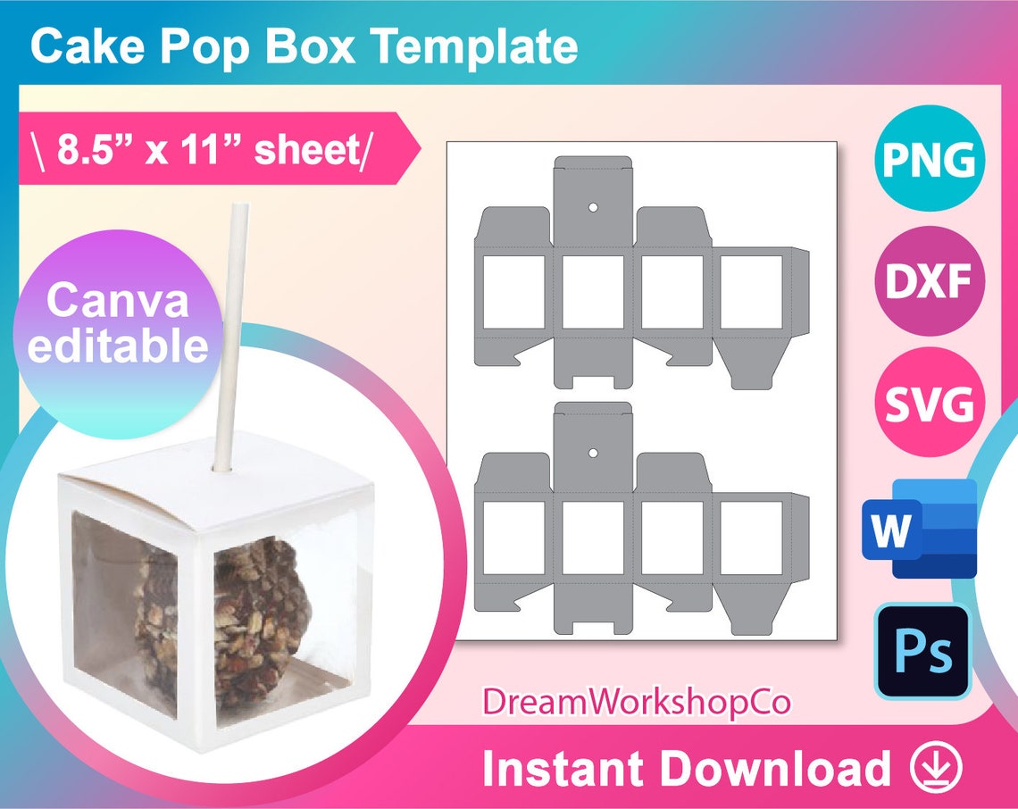 Pop Cake Box Template Cake Pop Box Template PSD SVG DXF - Etsy