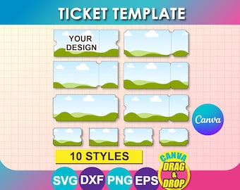 Ticket Template, Carnival Ticket, Concert,  Canva, SVG, DXF, PNG, Eps, (Instant Download)