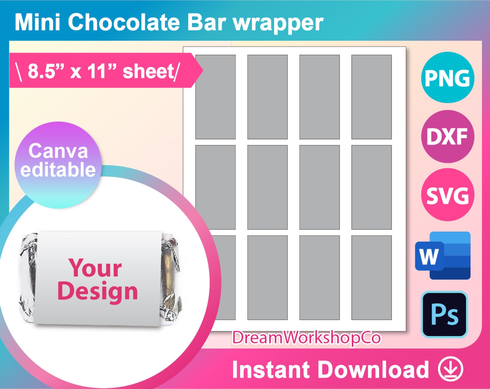 Mini Candy Wrapper Template Mini Chocolate Wrapper Template - Etsy