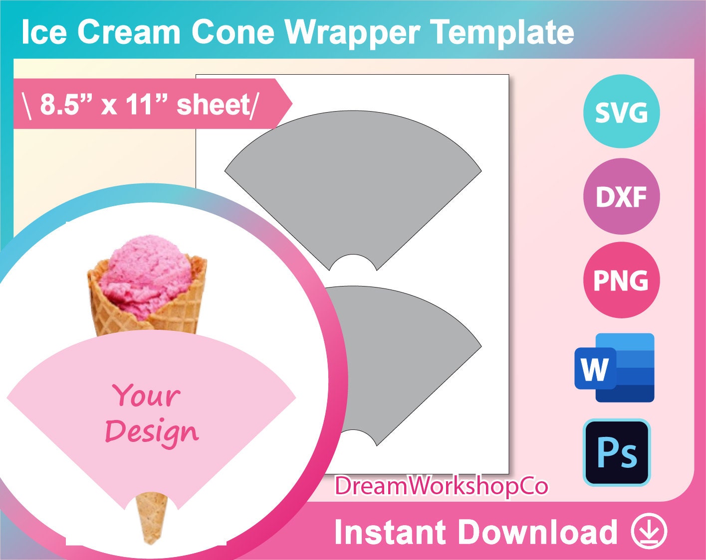 ice cream cone wrapper template blank template psd svg dxf etsy sweden