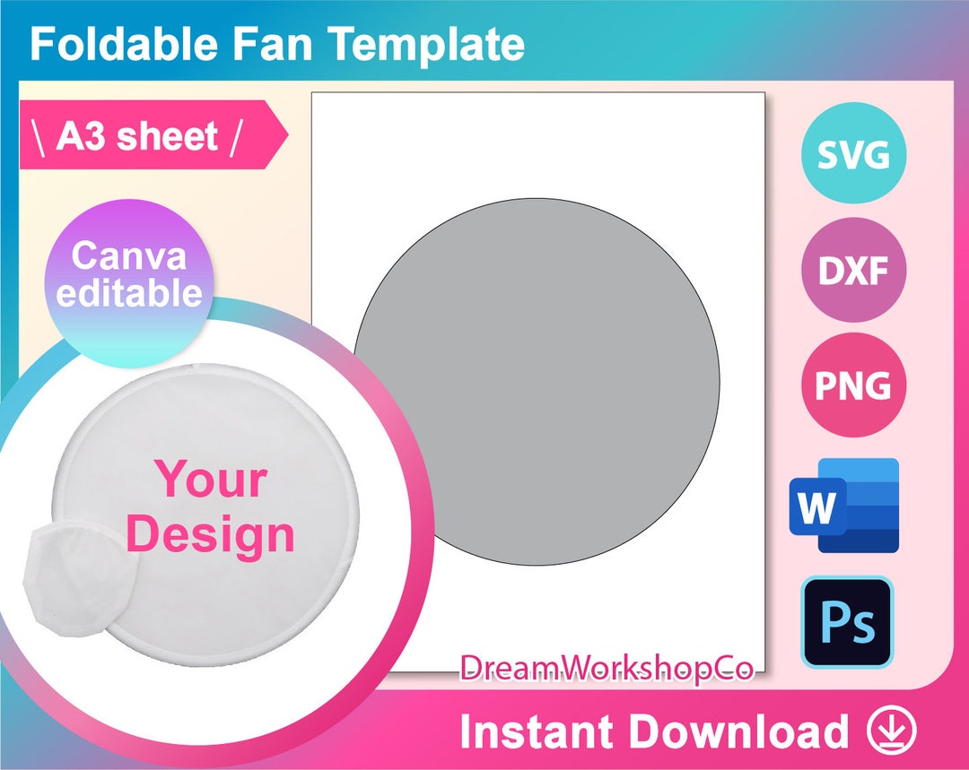 Foldable Fan Template, Foldable Fan Sublimation, Promotional Fan, Ms ...