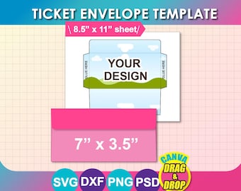 Ticket Envelope Template, PSD, PNG, SVG, Canva, Dxf, 8.5x11" sheet, Printable, Instant Download