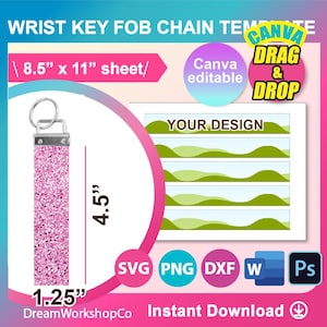 Wrist Key fob chain, Key Fob Chain Template SVG, DXF, Canva, Ms word Docx, Png, Psd,  8.5x11" sheet, Printable, Instant Download