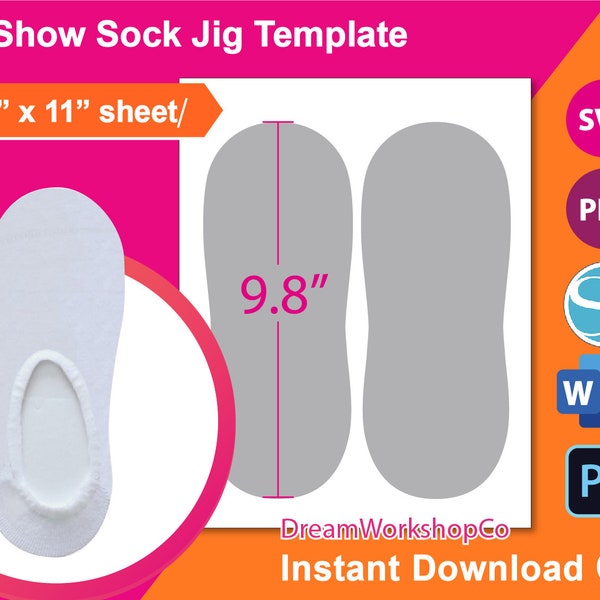 Sock Jig Template, No Show Sock Jig Template, sublimation, SVG, Silhouette Studio, DXF, Ms Word Docx, Png, Psd, 8.5x11 sheet, Printable