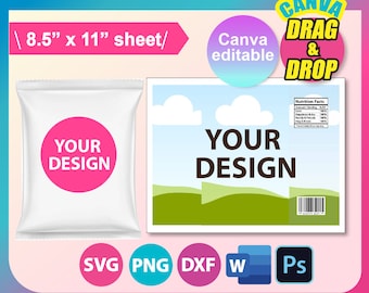 Modèle de sac à puces, modèle vierge de sac à puces, SVG, Canva, DXF, MS Word Docx, Png, Psd, feuille 8,5 x 11 po, imprimable