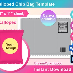 Scalloped Chip Bag Wrapper Template SVG DXF Canva Ms Word - Etsy