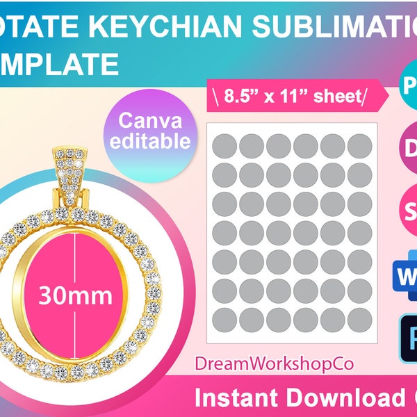 Roteren Sleutelhanger Sjabloon, Sublimatie Sjabloon, Bifold portemonnee Sublimatie, SVG, Canva, DXF, Ms Word Docx, Png, Psd, 8.5"x11" vel