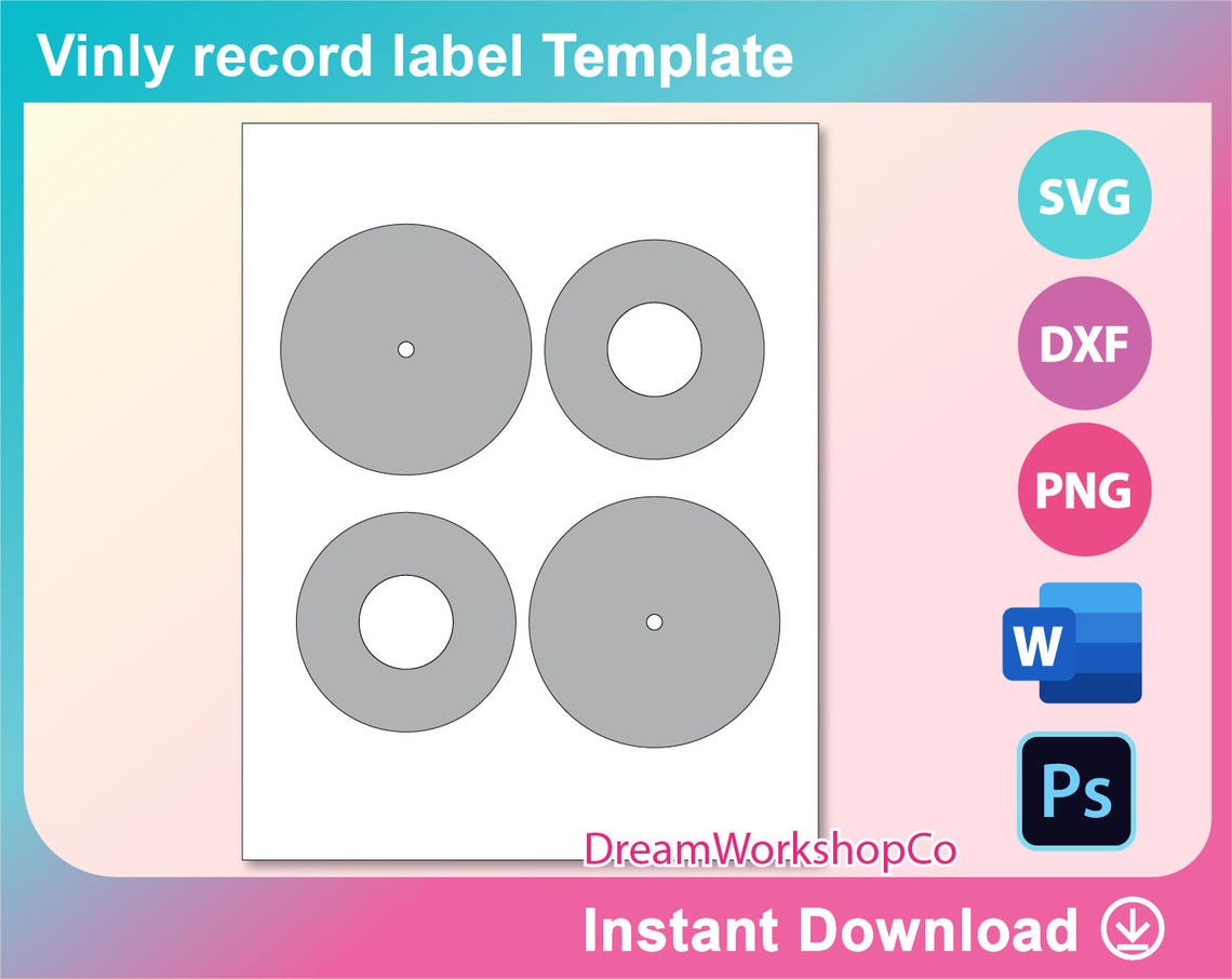 Vinyl record label Template Ms word PSD Png SVG Dxf | Etsy