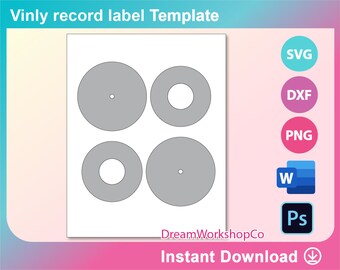 Vinyl record label Template, Canva, Ms word, PSD, Png, SVG, Dxf, 8.5x11