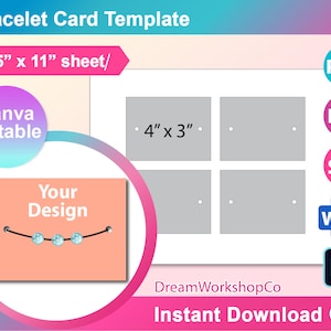 Bracelet Display Card, Bracelet Card Template SVG, DXF, Ms Word Docx, Png, Psd, Sublimation 8.5"x11" sheet